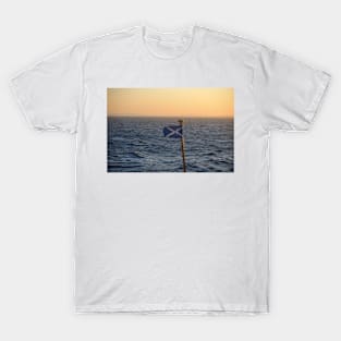 Flying Saltire flag at sea off the Islay coast T-Shirt